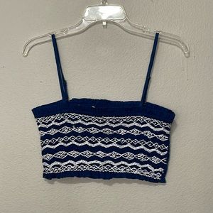 ZARA NAVY BLUE AND WHITE CROP TOP